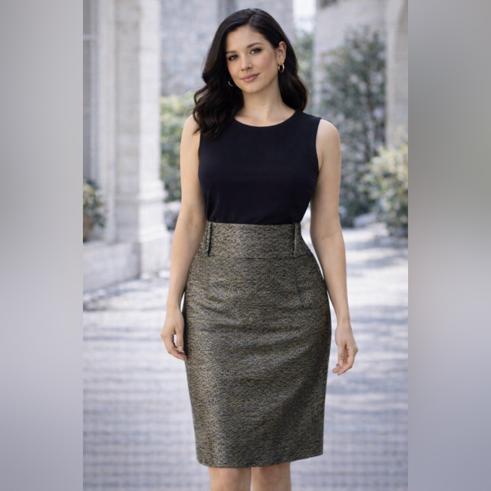 Oky Coky Metallic Black Gold Silver Skirt Holiday Party EU 40 US 8 High Waist